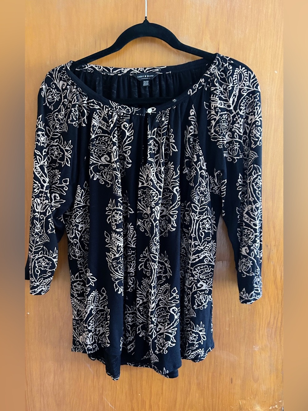 Lucky Brand Black Top with Cream Floral Print
